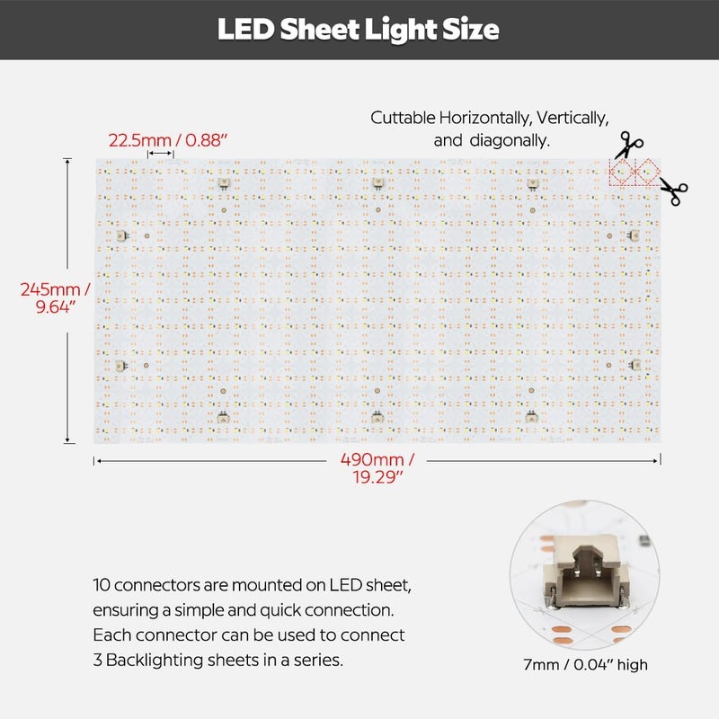 SuperlightingLED 1 Pc 6000K Daylight White LED Sheet for Backlighting, 24V 28W 19.2"x9.6" Slim Flexible Cuttable Connectable LED Sheet Light, Connectors and Adhesive Backing (Daylight White 6000K) - Image 5